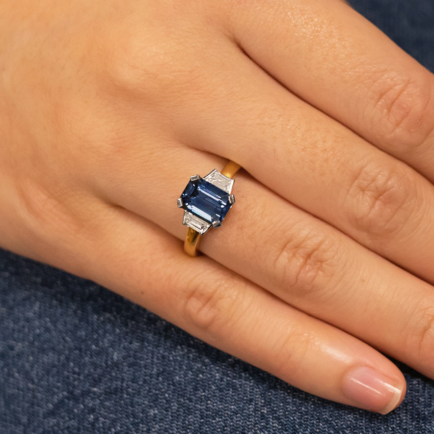 Blue Sapphire Ring, Solid White Gold Sapphire Engagement Ring, Three Stone  Moissanite Ring, Gemstone Ring, September Birthstone,gift for Her - Etsy