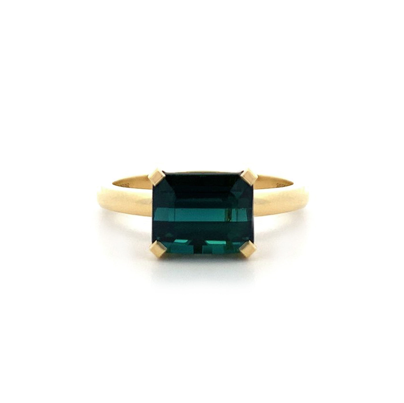 Octagonal Cut Green Tourmaline Solitaire Ring in Yellow Gold | 3.52ct