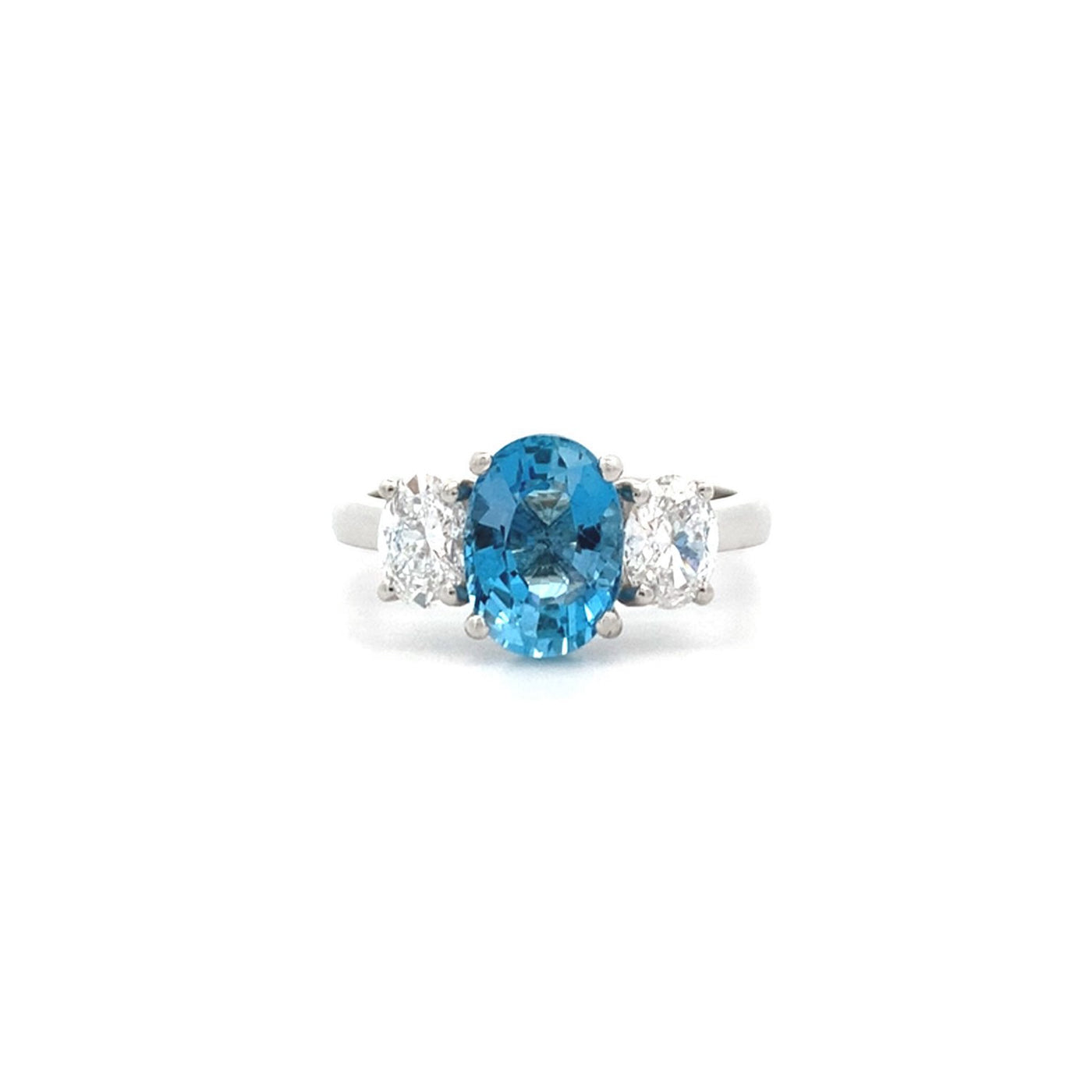 Aquamarine and Diamond Three Stone Ring in Platinum | 1.88ct