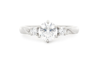 Awa: Brilliant Cut Diamond Three Stone Ring in White Gold or Platinum