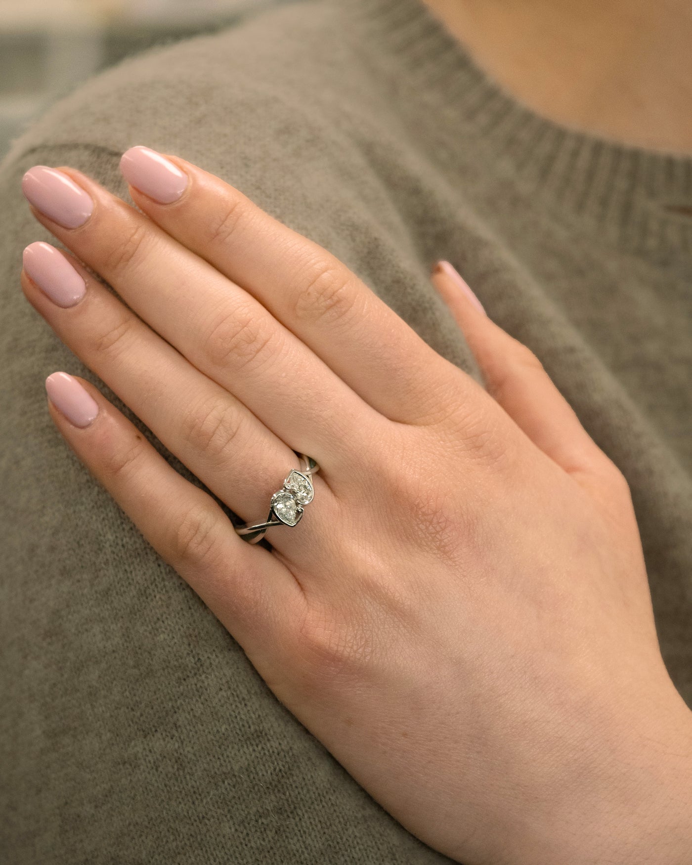 Awhi: Two Stone Diamond and Pounamu Platinum Ring