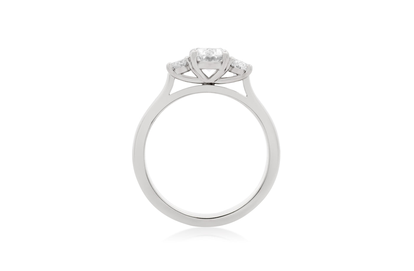 Harmony: Oval Cut Diamond Three Stone Ring in White Gold or Platinum