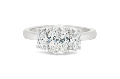 Harmony: Oval Cut Diamond Three Stone Ring in White Gold or Platinum