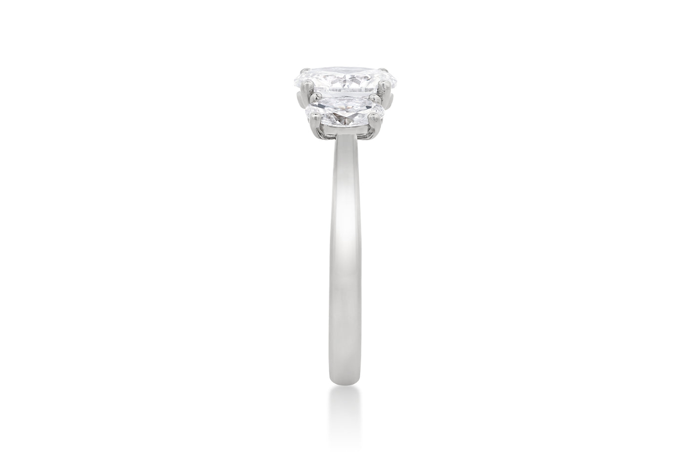 Harmony: Oval Cut Diamond Three Stone Ring in White Gold or Platinum