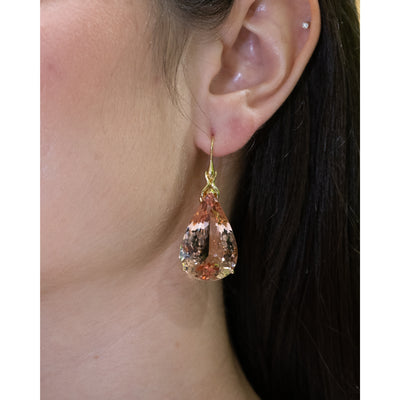 Morganite Drop Earrings in Yellow Gold | 55.66ctw