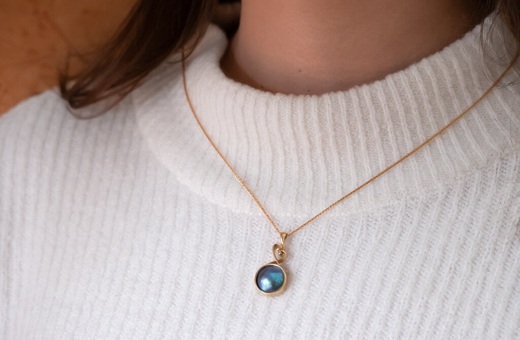 Paua Pearl Koru Style Pendant The Village Goldsmith