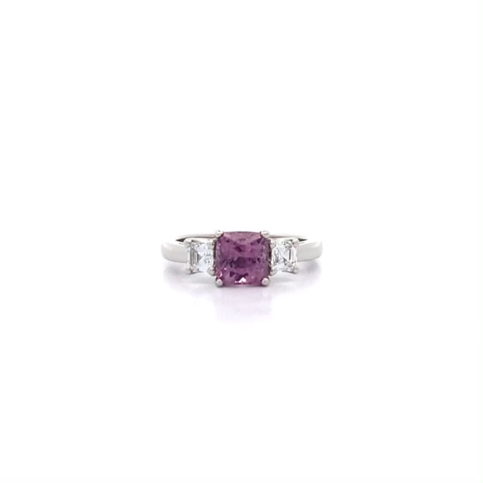 Pink Spinel and Diamond Three Stone Ring in Platinum | 1.43ct