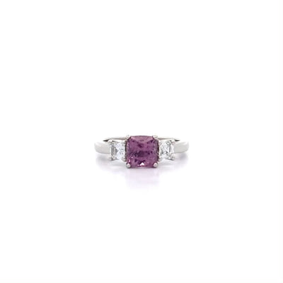 Pink Spinel and Diamond Three Stone Ring in Platinum | 1.43ct