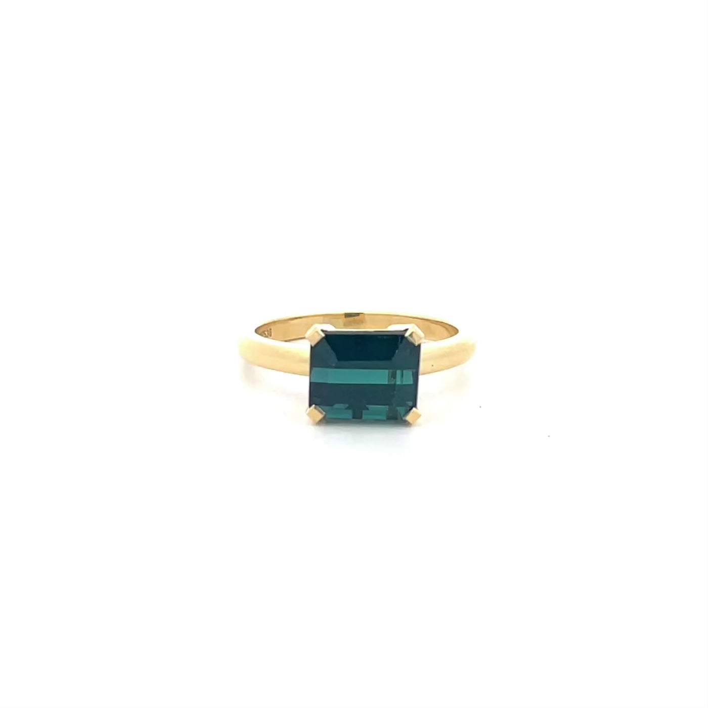 Octagonal Cut Green Tourmaline Solitaire Ring in Yellow Gold | 3.52ct