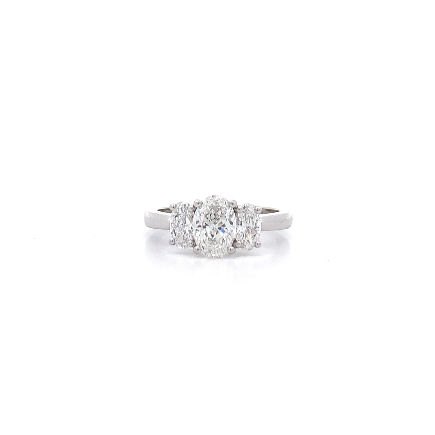 Harmony: Oval Cut Diamond Three Stone Ring in White Gold or Platinum