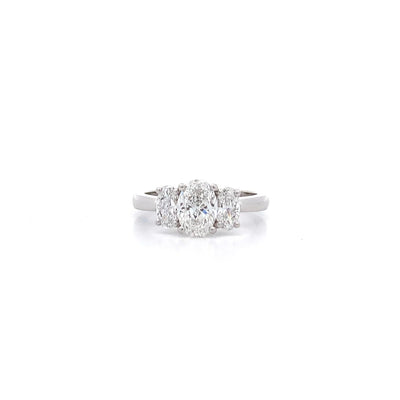 Harmony: Oval Cut Diamond Three Stone Ring in White Gold or Platinum