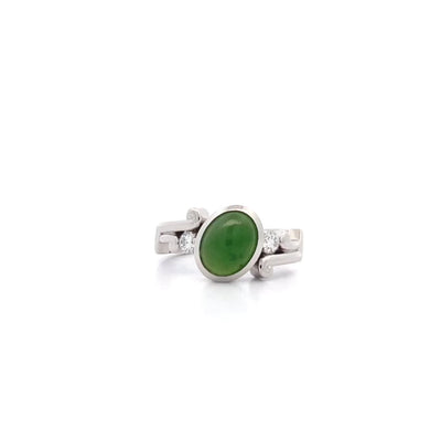 Arahura: Pounamu and Diamond Three Stone Ring in Platinum