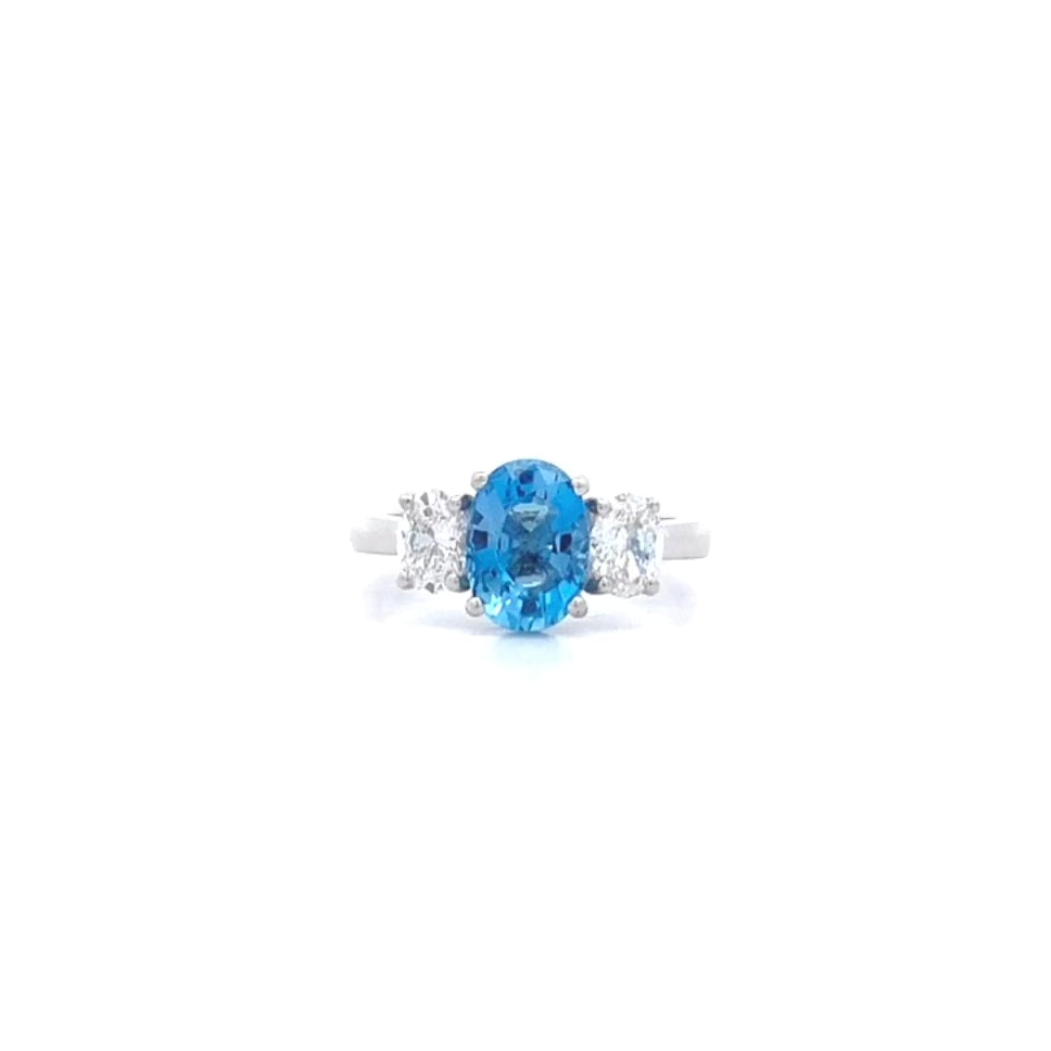 Aquamarine and Diamond Three Stone Ring in Platinum | 1.88ct