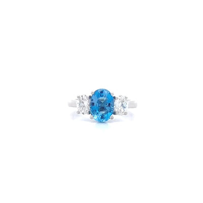 Aquamarine and Diamond Three Stone Ring in Platinum | 1.88ct