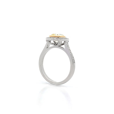 Natural Fancy Yellow Diamond Halo Ring in Platinum | 2.01ct